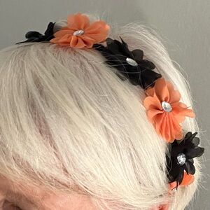 Lux Accessories Black & Orange Floral Rhinestone Headband | Boho Festival Fall